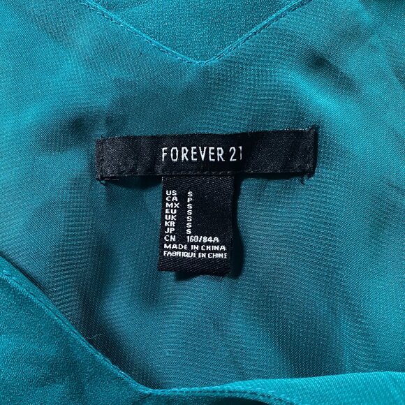 FOREVER 21 Teal Green Black lace trim Spaghetti strap MINI Dress *SMALL* - Picture 5 of 5